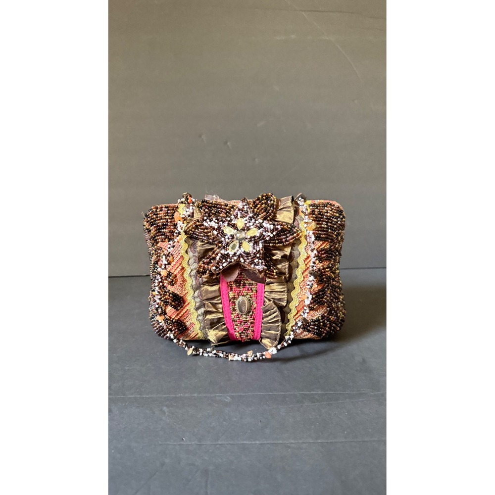 Beaded Evening Bag Clutch Purse with Ribbon and Floral Embellishments Pritzi